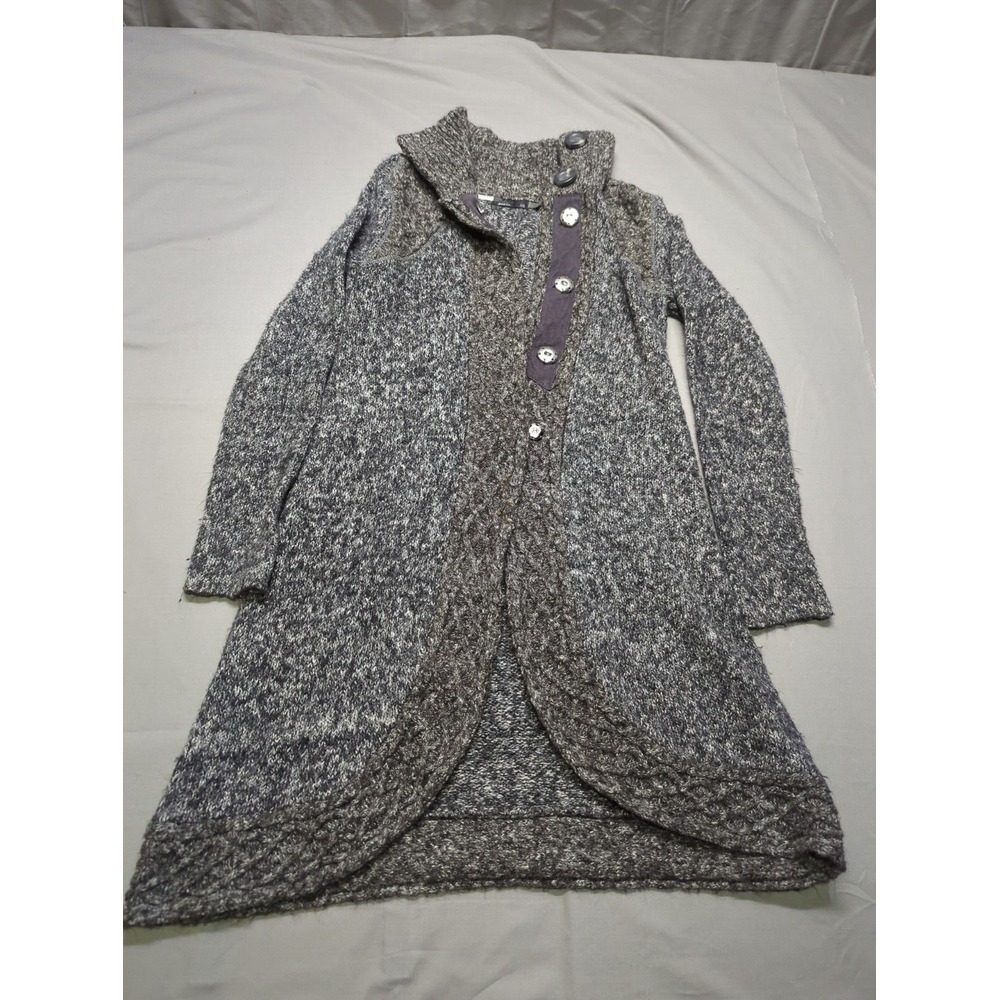 Prana Womens XS Grey Marled Wool Blend Chunky Cable Knit Long Cardigan Sweater